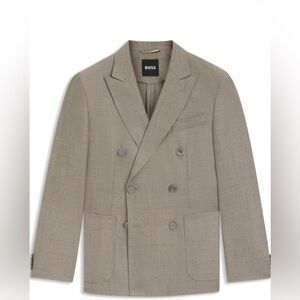 Boss Men's Beige Double-Breasted Blazer